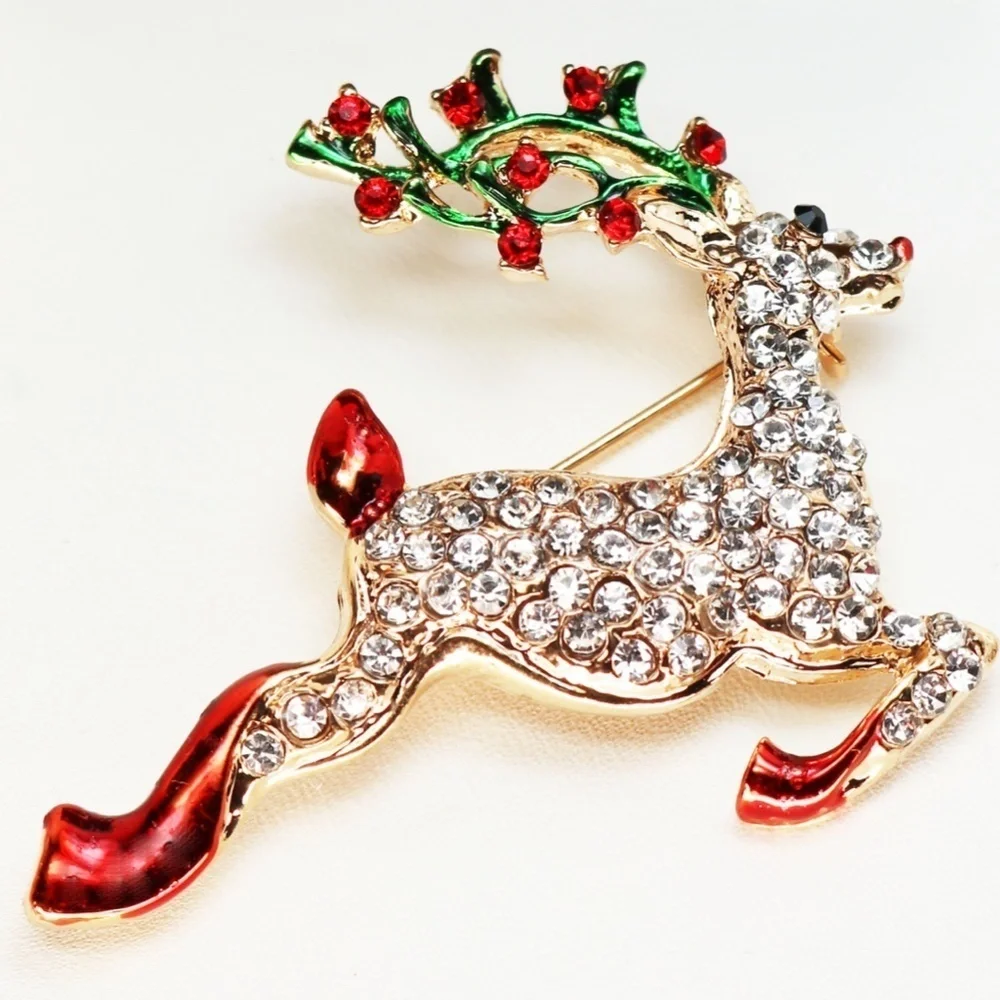 Rudolph the Red-Nosed Reindeer Brooch Cubic Zirconia Encrusted Holiday Pin 🦌
